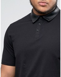 Asos Plus Polo Shirt With Faux Leather Collar