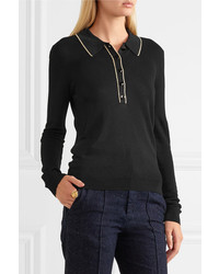Vanessa Seward Polo Envy Metallic Trimmed Fine Knit Sweater Black