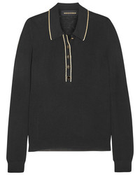 Vanessa Seward Polo Envy Metallic Trimmed Fine Knit Sweater Black