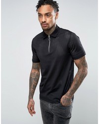Asos Polo Shirt In Black Heavy Mesh With Zip