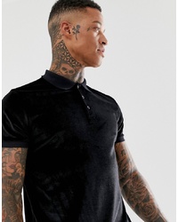 ASOS DESIGN Polo Shirt In Velour In Black