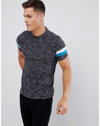 ASOS DESIGN Polo Shirt With Contrast Sleeve Stripe In Black Inject Fabric