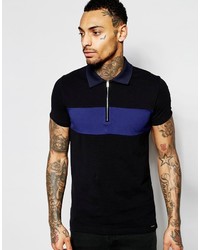 Diesel Polo T Leonardo Slim Fit Pique Chest Panel And Contrast Collar In Black