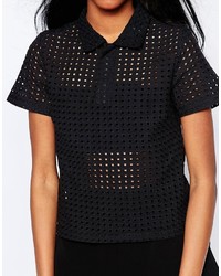 Daisy Street Polo Top In Perforated Fabric