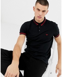 New Look Polo With Stripe Collar In Black
