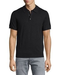Neiman Marcus Short Sleeve Cashmere Silk Polo Shirt Black