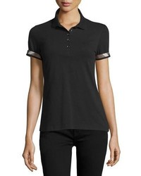 Burberry Slim Fit Polo Shirt With Check Trim Black