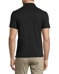 Vince Slub Knit Short Sleeve Polo Shirt Black