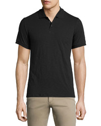 Vince Slub Knit Short Sleeve Polo Shirt Black