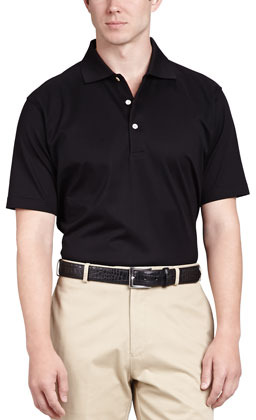 black polo and khaki pants