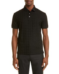 Emporio Armani Triangle Tonal Cotton Polo Shirt In Solid Black At Nordstrom