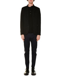 Lanvin Wool Cut Collar Short Sleeve Polo Shirt Black