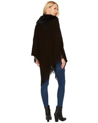 Steve Madden Solid Rib Poncho With Faux Fur Collar Clothing
