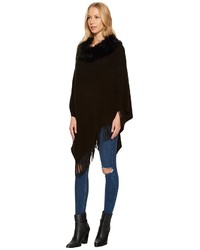 Steve Madden Solid Rib Poncho With Faux Fur Collar Clothing