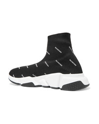 Balenciaga Speed Logo Printed Stretch Knit High Top Sneakers