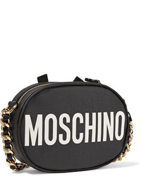 Moschino Appliqud Printed Textured Leather Shoulder Bag Black
