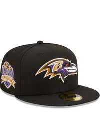 New Era Black Baltimore Ravens 20th Anniversary Patch Logo 59fifty Fitted Hat