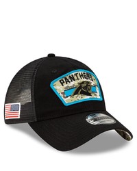 New Era Black Carolina Panthers 2021 Salute To Service Trucker 9twenty Adjustable Hat