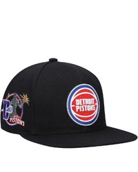Mitchell & Ness Black Detroit Pistons Custom Patch Snapback Hat