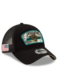 New Era Black Jacksonville Jaguars 2021 Salute To Service Trucker 9twenty Adjustable Hat