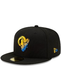 New Era Black Los Angeles Rams Logo Color Dim 59fifty Fitted Hat