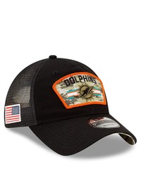 New Era Black Miami Dolphins 2021 Salute To Service Trucker 9twenty Adjustable Hat