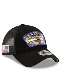 New Era Black Minnesota Vikings 2021 Salute To Service Trucker 9twenty Adjustable Hat