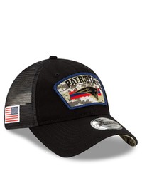 New Era Black New England Patriots 2021 Salute To Service Trucker 9twenty Adjustable Hat