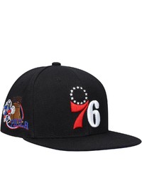 Mitchell & Ness Black Philadelphia 76ers Custom Patch Snapback Hat
