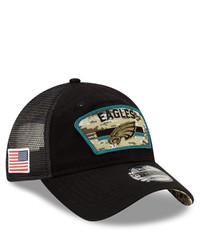 New Era Black Philadelphia Eagles 2021 Salute To Service Trucker 9twenty Adjustable Hat
