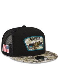 New Era Blackcamo Philadelphia Eagles 2021 Salute To Service Trucker 9fifty Snapback Adjustable Hat