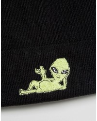 Asos Beanie In Black With Alien Design
