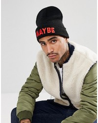 Asos Beanie In Black With Maybe Never Embroidery