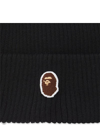 A Bathing Ape Black Functional Modern Brand Logo Patch Wool Blend Beanie