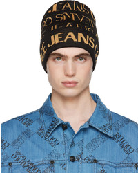 VERSACE JEANS COUTURE Black Gold Knit Beanie