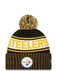 New Era Black Pittsburgh Ers Marl Cuffed Knit Hat With Pom At Nordstrom