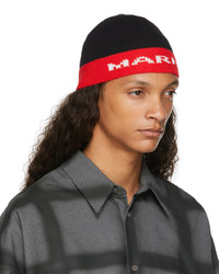 Marni Black Red Jacquard Logo Beanie