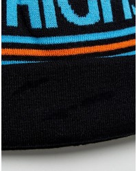 Asos Bobble Beanie In Black With Highlow Slogan