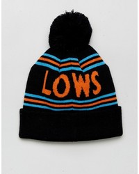 Asos Bobble Beanie In Black With Highlow Slogan