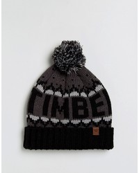 Timberland Large Logo Bobble Beanie In Blackgray