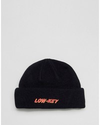 Asos Mini Fisherman Beanie In Black With Low Key Embroidery