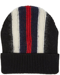 Moncler Striped Rib Knit Wool Blend Beanie