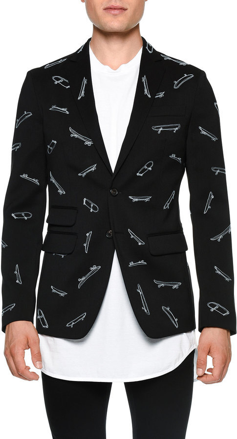 terwijl heldin lens DSQUARED2 Skateboard Print Two Button Blazer Black, $1,685 | Neiman Marcus  | Lookastic