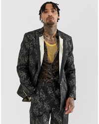 ASOS Edition Slim Suit Jacket In Gold And Black Floral Jacquard