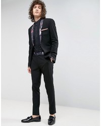 Asos Super Skinny Tuxedo Suit Jacket In Black With Floral Print Lapel