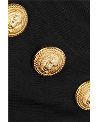 Balmain Button Embellished Printed Cotton Jersey Top Black