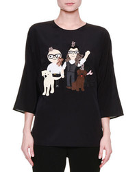 Dolce & Gabbana Dog Cat Graphic Print Blouse Black