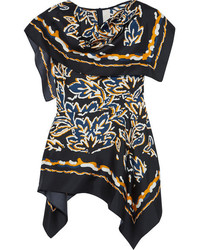 Peter Pilotto Draped Printed Silk Twill Top Black