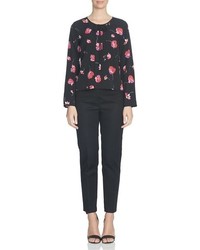CeCe Floral Melody Print Collarless Blouse
