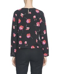 CeCe Floral Melody Print Collarless Blouse